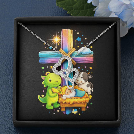 Rainbow Cross Frog And Cow | Christian Heart-to-Heart Pendant Necklace | Gift for Kids