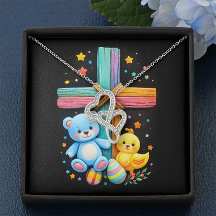 Rainbow Cross Teddy Bear | Christian Heart-to-Heart Pendant Necklace | Gift for Kids