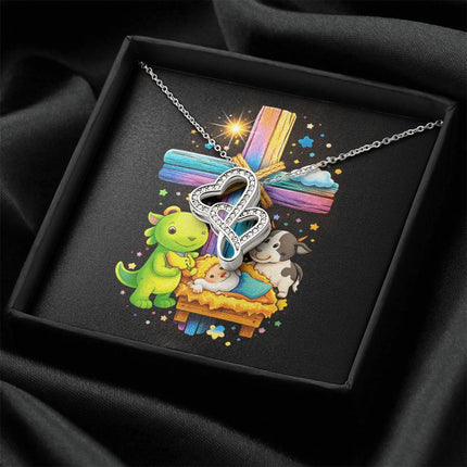 Rainbow Cross Frog And Cow | Christian Heart-to-Heart Pendant Necklace | Gift for Kids