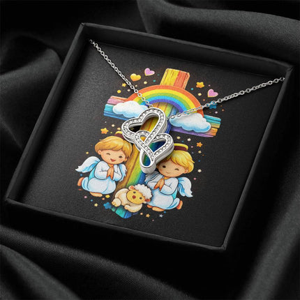 Rainbow Cross Cherub Angels | Christian Heart-to-Heart Pendant Necklace | Gift for Kids