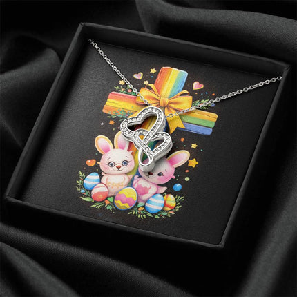 Rainbow Cross Bunnies | Christian Heart-to-Heart Pendant Necklace | Gift for Kids