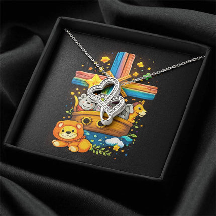 Rainbow Cross Noahs Ark | Christian Heart-to-Heart Pendant Necklace | Gift for Kids