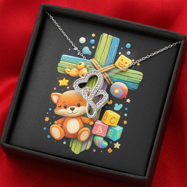 Rainbow Cross Little Fox | Christian Heart-to-Heart Pendant Necklace | Gift for Kids