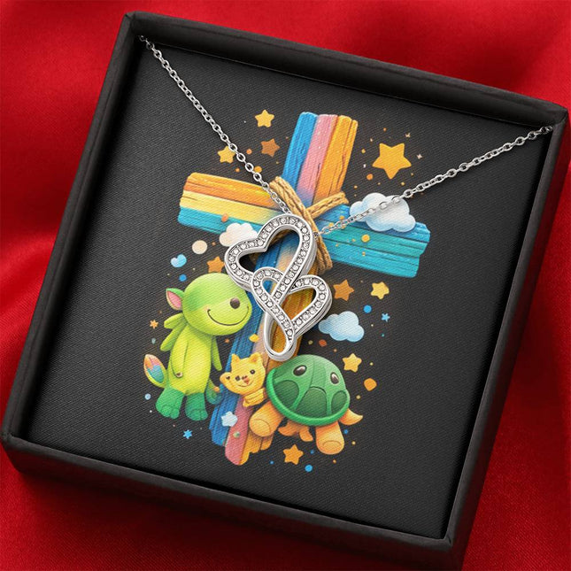 Rainbow Cross Turtle | Christian Heart-to-Heart Pendant Necklace | Gift for Kids