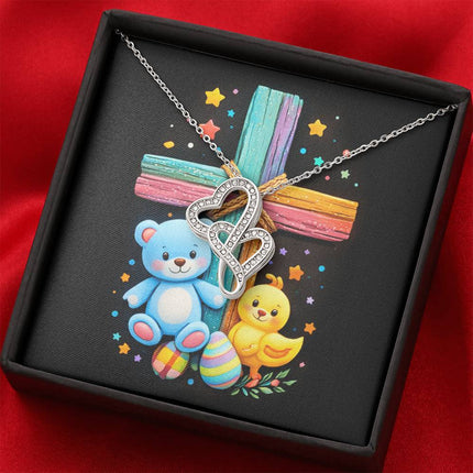 Rainbow Cross Teddy Bear | Christian Heart-to-Heart Pendant Necklace | Gift for Kids