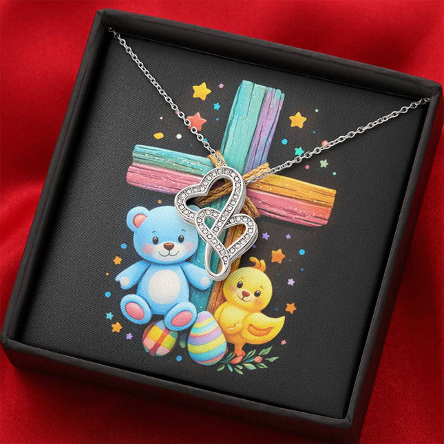 Rainbow Cross Teddy Bear | Christian Heart-to-Heart Pendant Necklace | Gift for Kids