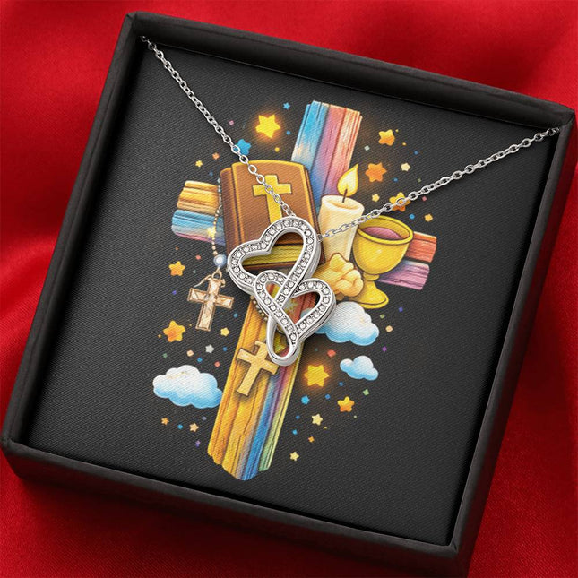 Rainbow Cross Bible And Cross | Christian Heart-to-Heart Pendant Necklace | Gift for Kids