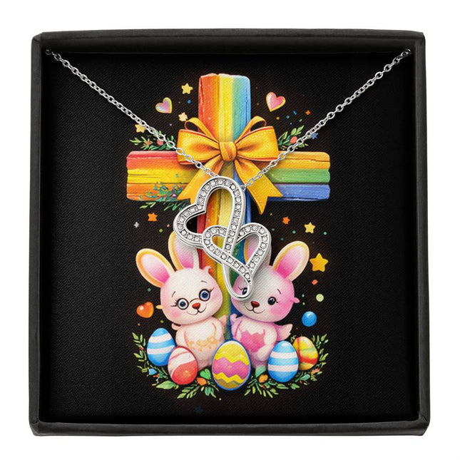 Rainbow Cross Bunnies | Christian Heart-to-Heart Pendant Necklace | Gift for Kids
