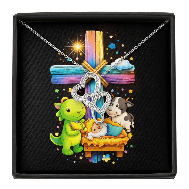 Rainbow Cross Frog And Cow | Christian Heart-to-Heart Pendant Necklace | Gift for Kids