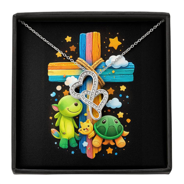 Rainbow Cross Turtle | Christian Heart-to-Heart Pendant Necklace | Gift for Kids