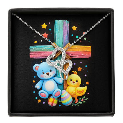 Rainbow Cross Teddy Bear | Christian Heart-to-Heart Pendant Necklace | Gift for Kids
