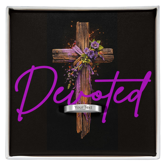 Devoted Cross Engravable Mother's Ring – Christian Gift for Mom
