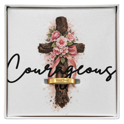 Courageous Cross Mother's Ring – Engravable Christian Gift for Mom