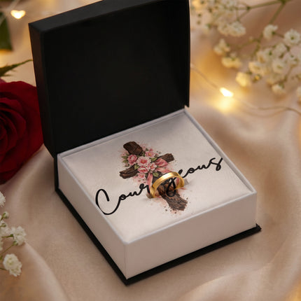 Courageous Cross Mother's Ring – Engravable Christian Gift for Mom