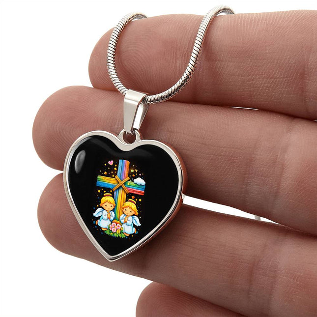 Praying Angels Heart Necklace – Christian Gift for Kids