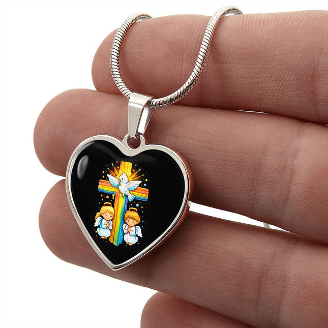 Dove & Praying Angels Heart Necklace – Christian Gift for Kids