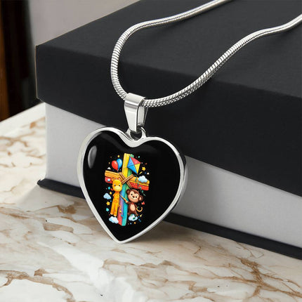 Giraffe & Monkey Heart Necklace – Christian Gift for Kids