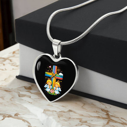 Praying Angels Heart Necklace – Christian Gift for Kids