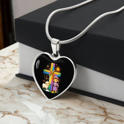 Little Shepherd & Lamb Heart Necklace – Christian Gift for Kids
