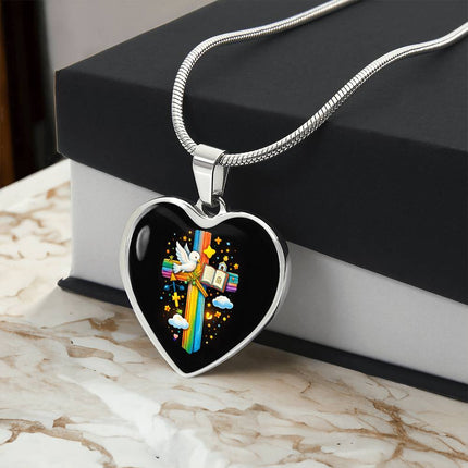 Dove & Holy Bible Heart Necklace – Christian Gift for Kids