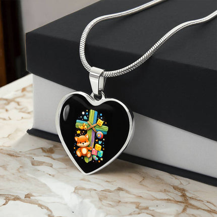 Kitten & ABC Blocks Heart Necklace – Christian Gift for Kids
