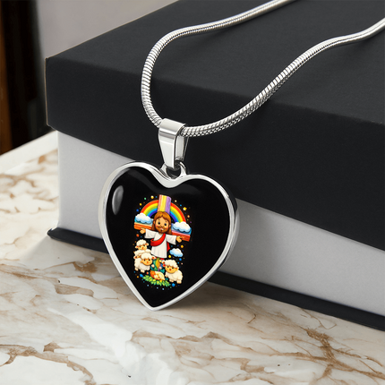 Jesus With the Sheep Heart Necklace – Christian Gift for Kids