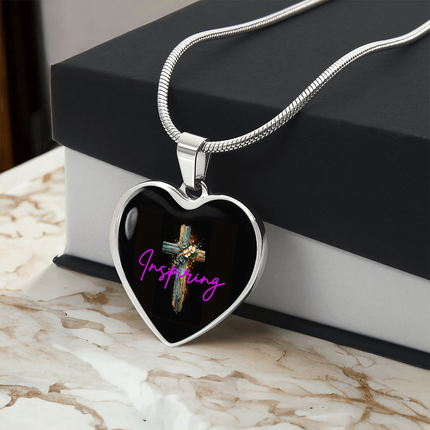 Inspiring Heart Cross Graphic Heart Necklace – Christian Gift for Women