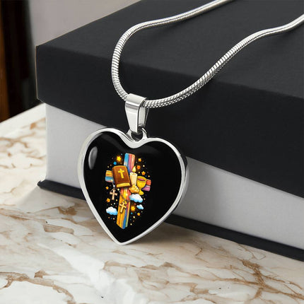 Holy Bible & Chalice Heart Necklace – Christian Gift for Kids