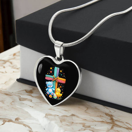 Teddy Bear & Duckling Heart Necklace – Christian Gift for Kids