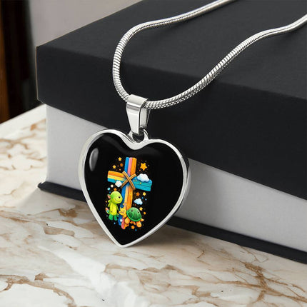 Dinosaur & Turtle Heart Necklace – Christian Gift for Kids