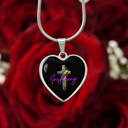 Inspiring Heart Cross Graphic Heart Necklace – Christian Gift for Women