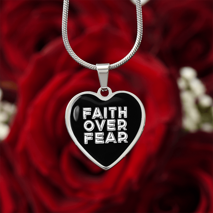 Faith Over Fear Graphic Heart Necklace – Christian Gift for Women