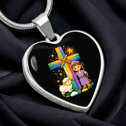 Little Shepherd & Lamb Heart Necklace – Christian Gift for Kids