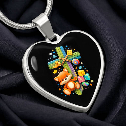 Kitten & ABC Blocks Heart Necklace – Christian Gift for Kids