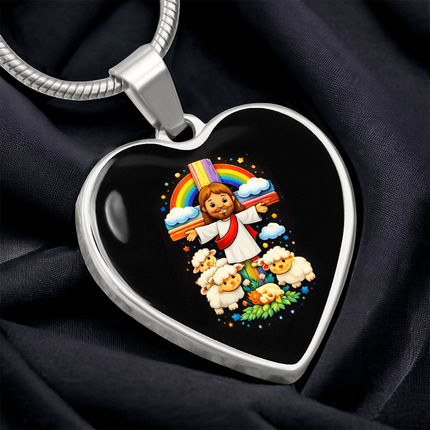 Jesus With the Sheep Heart Necklace – Christian Gift for Kids