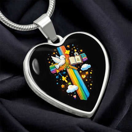 Dove & Holy Bible Heart Necklace – Christian Gift for Kids