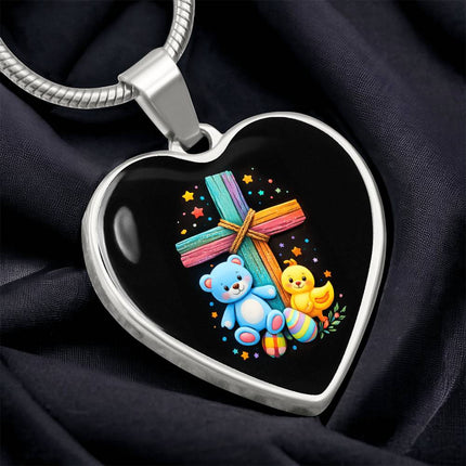 Teddy Bear & Duckling Heart Necklace – Christian Gift for Kids