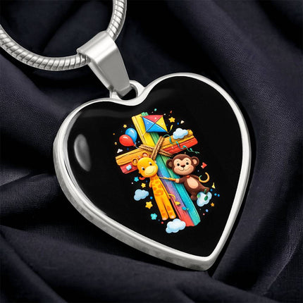 Giraffe & Monkey Heart Necklace – Christian Gift for Kids
