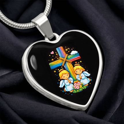 Praying Angels Heart Necklace – Christian Gift for Kids