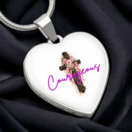 Courageous Flower Cross Christian Heart Necklace | Mother's Day Gift for Mom | Faith Gift
