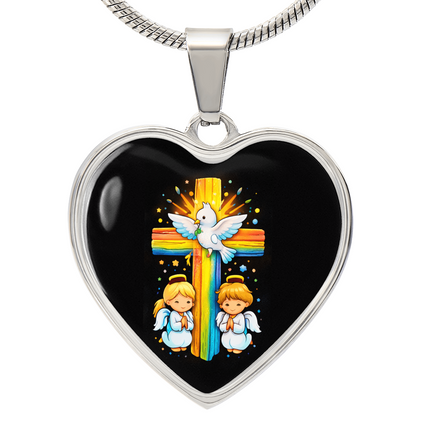 Dove & Praying Angels Heart Necklace – Christian Gift for Kids