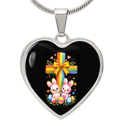 Easter Bunnies Heart Necklace – Christian Gift for Kids