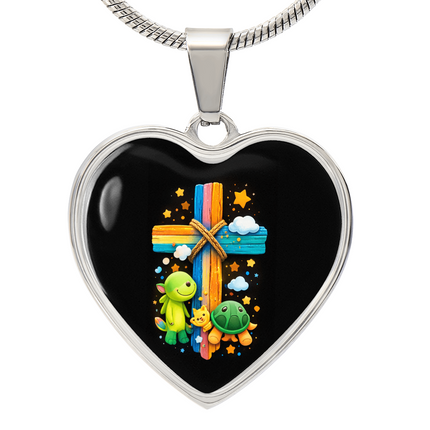 Dinosaur & Turtle Heart Necklace – Christian Gift for Kids