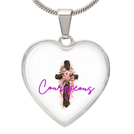 Courageous Flower Cross Christian Heart Necklace | Mother's Day Gift for Mom | Faith Gift