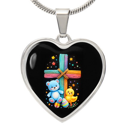 Teddy Bear & Duckling Heart Necklace – Christian Gift for Kids