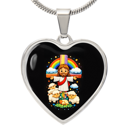 Jesus With the Sheep Heart Necklace – Christian Gift for Kids