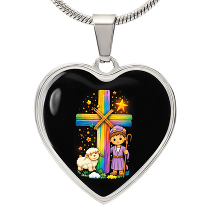 Little Shepherd & Lamb Heart Necklace – Christian Gift for Kids