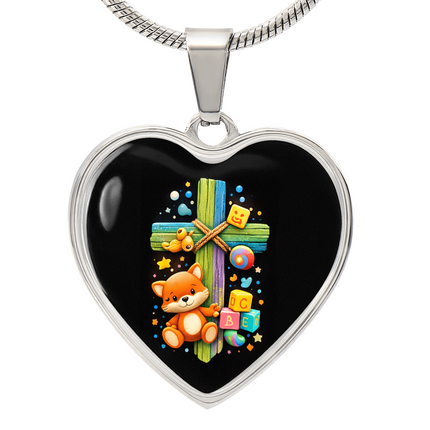 Kitten & ABC Blocks Heart Necklace – Christian Gift for Kids