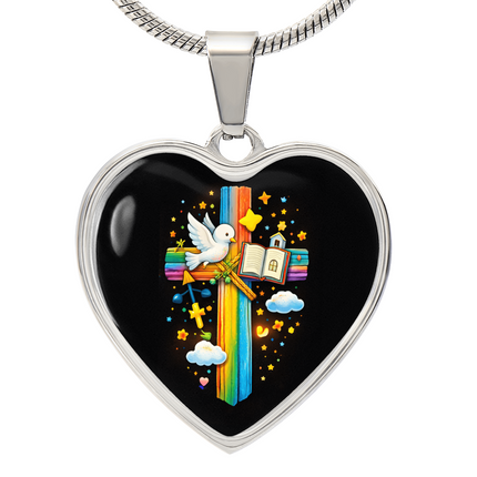 Dove & Holy Bible Heart Necklace – Christian Gift for Kids