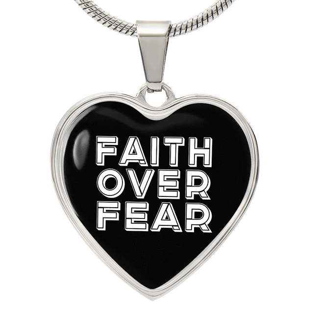 Faith Over Fear Graphic Heart Necklace – Christian Gift for Women